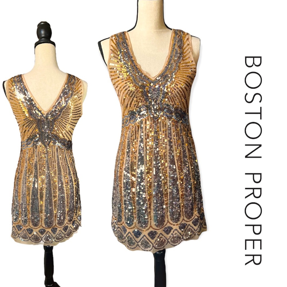 Boston Proper Gold and Silver Sequin Mini Dress